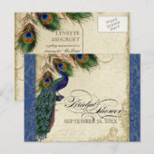 Peacock Feathers  Navy Blue Vrijgezellenfeest Uitnodiging Briefkaart (Voorkant / Achterkant)