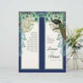 Peacock Feathers Navy Blue Wedding Programme (Staand voorkant)