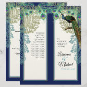 Peacock Feathers Navy Blue Wedding Programme (Voorkant / Achterkant)
