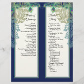Peacock Feathers Navy Blue Wedding Programme (Achterkant)