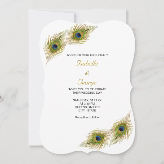 Peacock Feathers on Light Blue and White Weddensch Kaart (Voorkant)