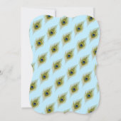 Peacock Feathers on Light Blue and White Weddensch Kaart (Achterkant)