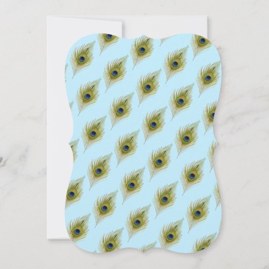 Peacock Feathers on Light Blue and White Weddensch Kaart (Achterkant)
