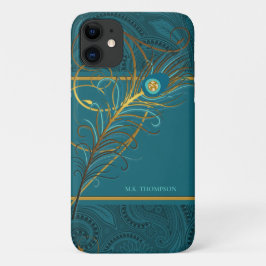 Peacock Feathers op Blauwgroen Paisley Case-Mate iPhone Case