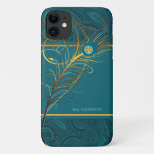 Peacock Feathers op Blauwgroen Paisley Case-Mate iPhone Case