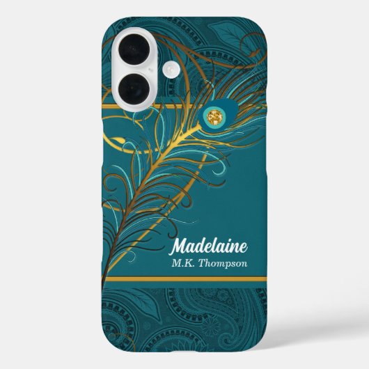 Peacock Feathers op Blauwgroen Paisley Case-Mate iPhone Case (Achterkant)