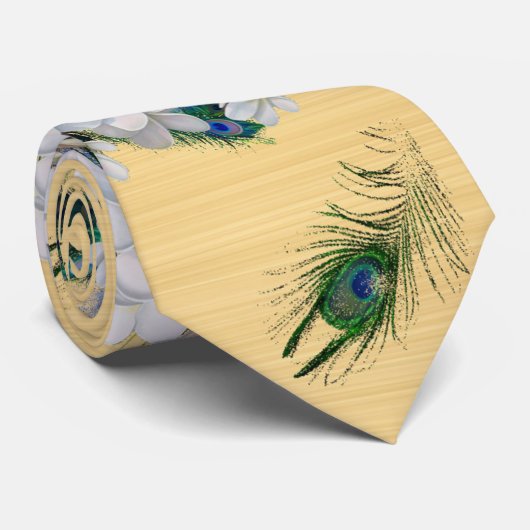 Peacock Feathers op Gold Running Pattern Stropdas (Opgerold)