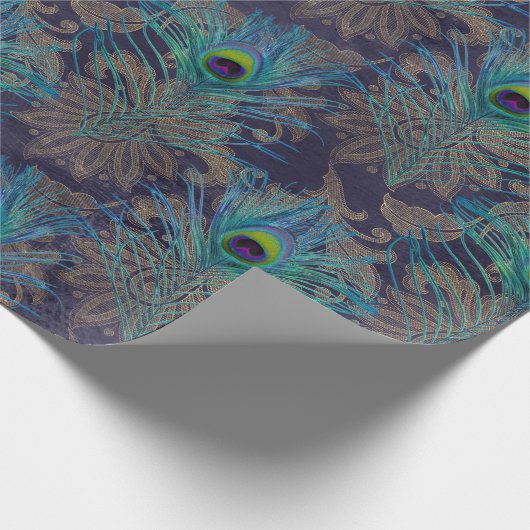 Peacock Feathers op Paars Cadeaupapier (Hoek)