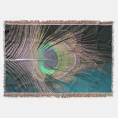 Peacock Feathers op zwarte en turquoise Deken (Voorkant)