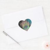 Peacock Feathers op zwarte en turquoise Hart Sticker (Envelop)