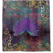  Peacock Feathers Paars Gold Foil Swirls Douchegordijn (Voorkant)