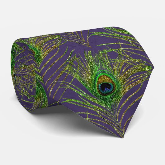 Peacock Feathers Paars Gold Necktie Neck Stropdas (Opgerold)