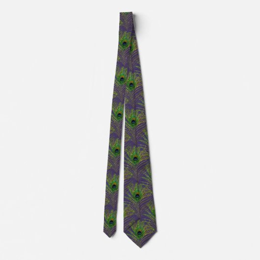 Peacock Feathers Paars Gold Necktie Neck Stropdas (Achterkant)