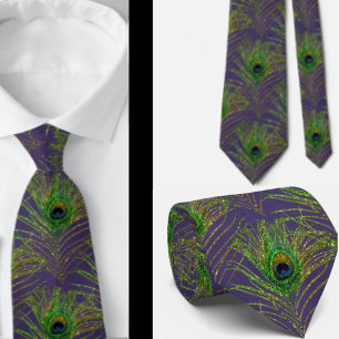 Peacock Feathers Paars Gold Necktie Neck Stropdas