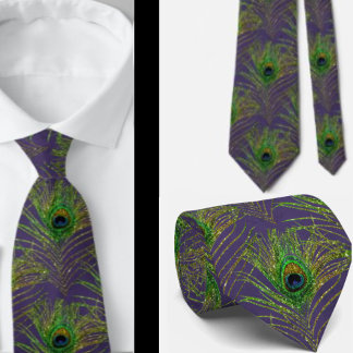 Peacock Feathers Paars Gold Necktie Neck Stropdas