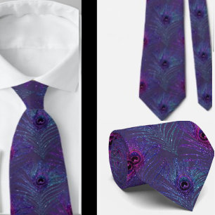 Peacock Feathers Paarse Blue Stropdas Necktie