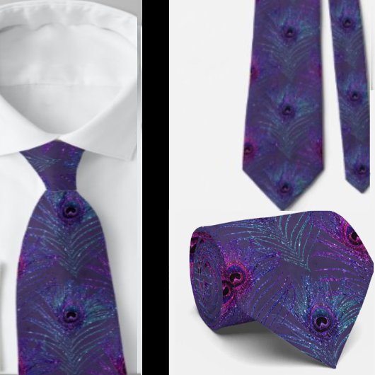 Peacock Feathers Paarse Blue Stropdas Necktie