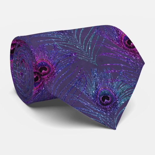 Peacock Feathers Paarse Blue Stropdas Necktie (Opgerold)
