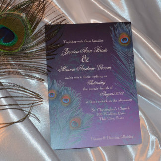 Peacock Feathers Paarse bruiloft Kaart