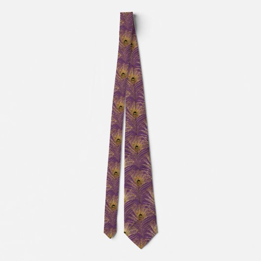 Peacock Feathers Paarse Gold Stropdas Necktie (Achterkant)