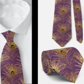 Peacock Feathers Paarse Gold Stropdas Necktie