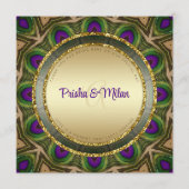 Peacock Feathers Paarse Green Gold Indian Wedding Programmakaart (Voorkant)