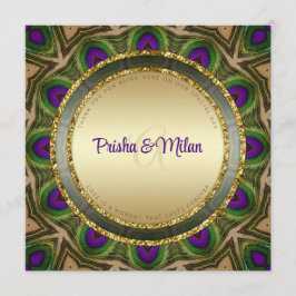 Peacock Feathers Paarse Green Gold Indian Wedding Programmakaart