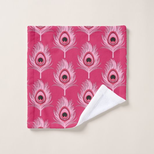 Peacock Feathers, Pastel Roze op Fuchsia Pink Bad Handdoek (Wasdoekje)