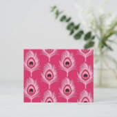 Peacock Feathers, Pastel Roze op Fuchsia Pink Briefkaart (Staand voorkant)