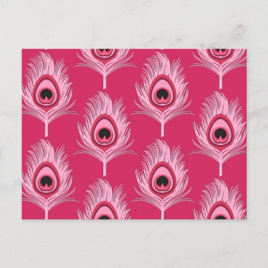 Peacock Feathers, Pastel Roze op Fuchsia Pink Briefkaart (Voorkant)