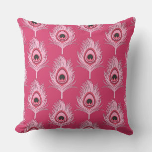 Peacock Feathers, Pastel Roze op Fuchsia Pink Buitenkussen