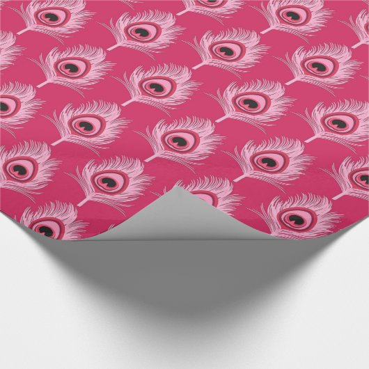 Peacock Feathers, Pastel Roze op Fuchsia Pink Cadeaupapier (Hoek)