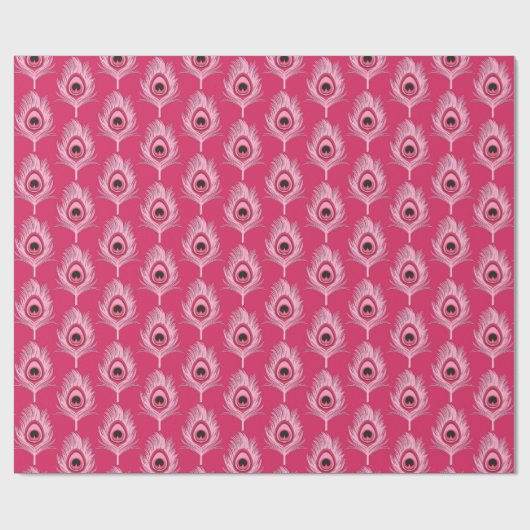 Peacock Feathers, Pastel Roze op Fuchsia Pink Cadeaupapier (Vlak)