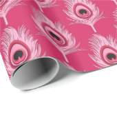 Peacock Feathers, Pastel Roze op Fuchsia Pink Cadeaupapier (Rol Hoek)