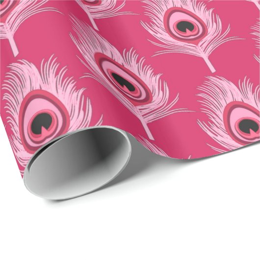 Peacock Feathers, Pastel Roze op Fuchsia Pink Cadeaupapier (Rol Hoek)