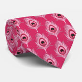 Peacock Feathers, Pastel Roze op Fuchsia Pink Stropdas (Opgerold)