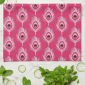 Peacock Feathers, Pastel Roze op Fuchsia Pink Theedoek (Gevouwen)