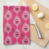Peacock Feathers, Pastel Roze op Fuchsia Pink Theedoek (Quarter Fold)