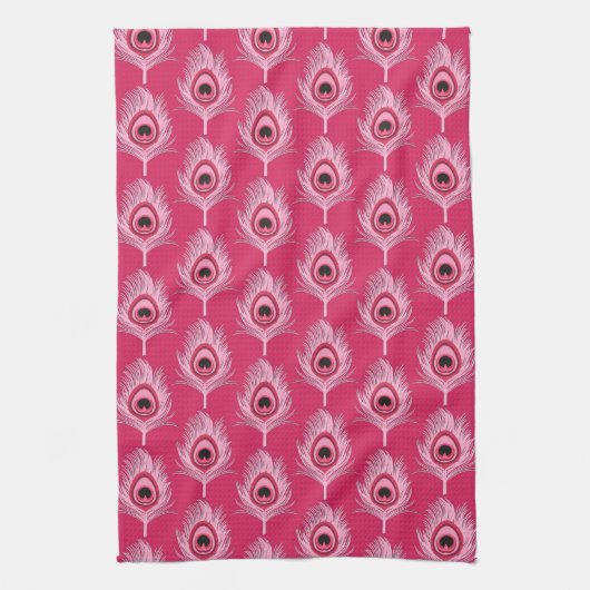 Peacock Feathers, Pastel Roze op Fuchsia Pink Theedoek (Verticaal)