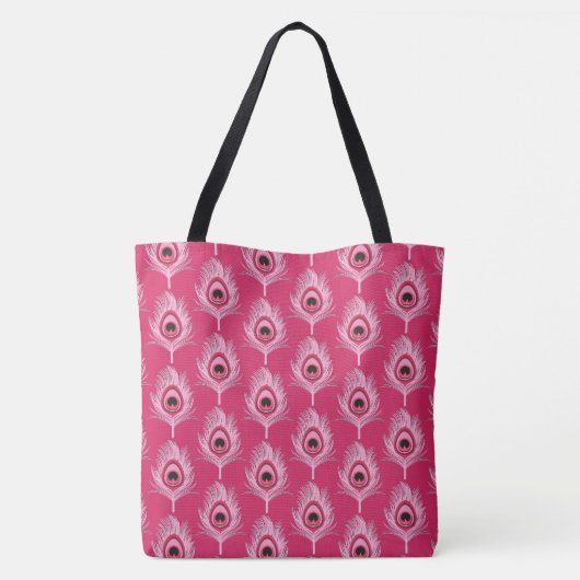 Peacock Feathers, Pastel Roze op Fuchsia Pink Tote Bag (Achterkant)