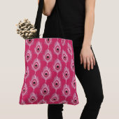 Peacock Feathers, Pastel Roze op Fuchsia Pink Tote Bag (Dichtbij)