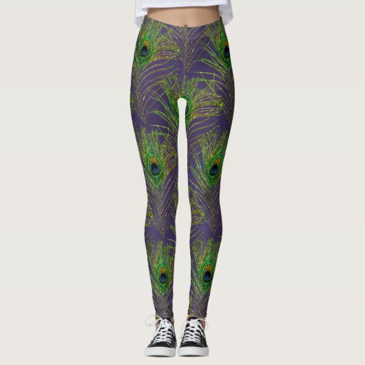 Peacock Feathers Peacocks Paars Gold Glitter Leggings (Voorkant)