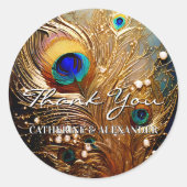 Peacock feathers pearls luxury elegant plumes ronde sticker (Voorkant)