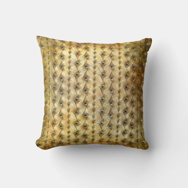Peacock Feathers Pillow Shades of Gold Kussen (Voorkant)