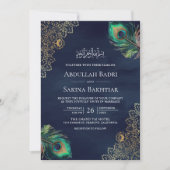 Peacock Feathers QR Code Marine Blauw Moslim Bruil Kaart (Voorkant)