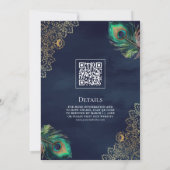 Peacock Feathers QR Code Marine Blauw Moslim Bruil Kaart (Achterkant)