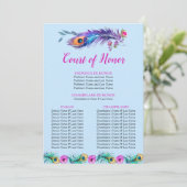 Peacock Feathers Quinceañera Hof van Eer Blauw Programmakaart (Staand voorkant)