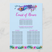 Peacock Feathers Quinceañera Hof van Eer Blauw Programmakaart (Voorkant)