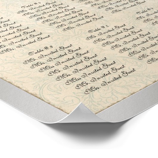 Peacock Feathers Reception Table Seating Chart Poster (Hoek)