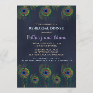Peacock Feathers Rehearsal Dinner Invitations Kaart